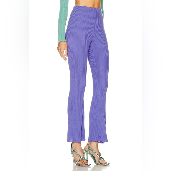 WOLFORD Wool Rib-knit Flared Trousers In Iris Bloom - Picture 3 of 8